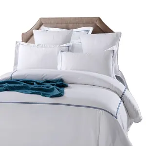 Drap de lit en 100% coton, simple, de luxe, personnalisé 5 étoiles, blanc, pour hôtel, drap de lit, vente en gros