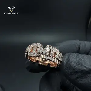 Cincin pertunangan perak S925 ukuran 7 8 9 10 11 dengan perhiasan Hip Hop kustom cincin VVS moissanite