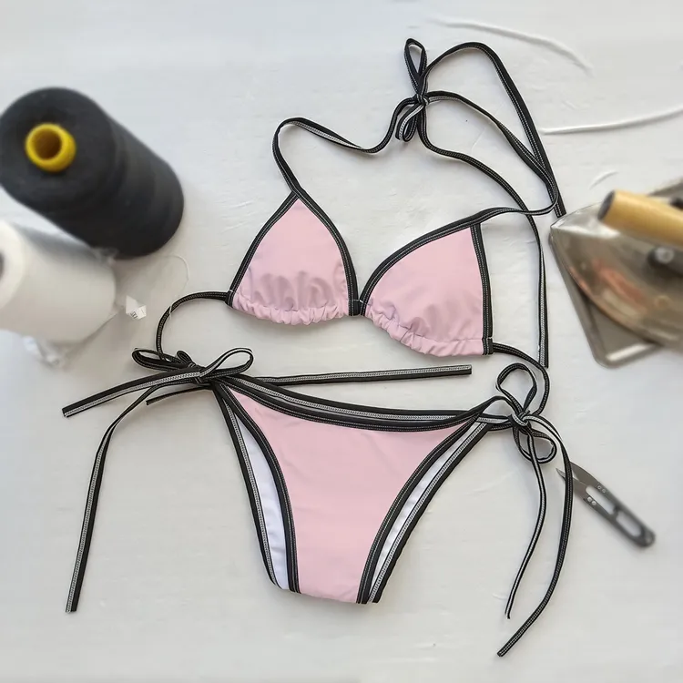 2022 New Sexy Plain Cross Underwires Swimsuit Brazil Bikini Pink New Micro Swimwear Women Push Up Solid Beach Swim Bathing Suit