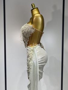 Setelan Dua Potong Wanita Bahan Pear Mesh Transparan Elegan Seksi Mewah untuk Pesta Ulang Tahun, Gaun <span class=keywords><strong>Prom</strong></span>, Penyanyi, Klub Malam, Hotwife, Pakaian Panggung - Product Image 3