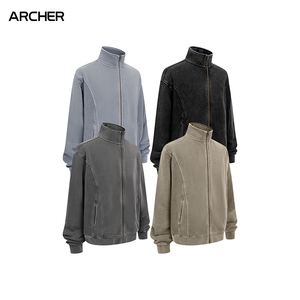 Ensemble de survêtement unisexe vintage délavé 2 pièces avec veste zippée à col montant et sweat à capuche oversize <span class=keywords><strong>pour</strong></span> homme - Product Image 2
