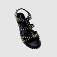Sandales plates d'été à clous, bande élastique facile à enfiler, chaussures d'extérieur à bout ouvert pour femmes, antidérapantes