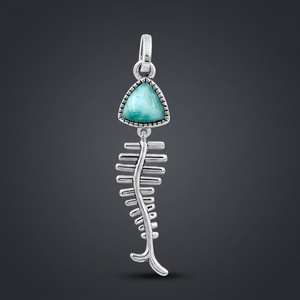 Gourik – pendentif en argent 925 avec pierre précieuse Larimar en forme d'arête de poisson, pour femmes, style bohème, à porter au quotidien, cadeaux d'anniversaire, bijoux - Product Image 2