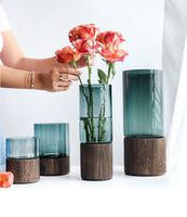 Drop shipping Offre Spéciale table à manger vase en verre hydroponique vase en bois cadre décoration de la maison creative moderne vases en verre
