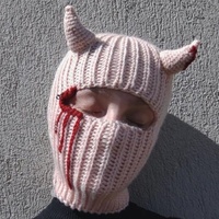 25 nouveau chapeau en corne tricoté à la main drôle masque de ski cagoule chaude avec un trou sport personnalisé pour Halloween