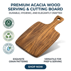 Tabla de cortar de madera de acacia natural con mango largo, tabla de cortar de madera maciza para servir <span class=keywords><strong>pizza</strong></span> y queso - Product Image 1