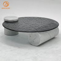 Meubles de salon de luxe, ensemble de table basse en acier inoxydable argenté et marbre, table basse intelligente pour la maison