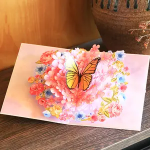 발렌타인 데이 기념일 인사말 카드 초대장을위한 새로운 스타일 3D 꽃 나비 생일 카드