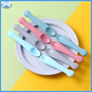 Juego de tenedor y cuchara de silicona para bebé, utensilios de entrenamiento con punta suave sin Bpa para 0-12 meses, mango recto de Color sólido - Product Image 3