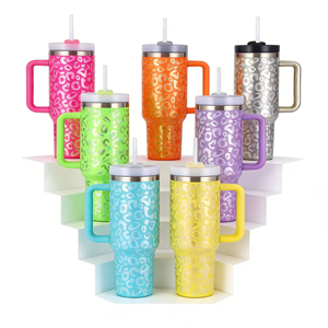 Vaso Térmico de Viaje de 40 oz con Diseño de Leopardo, Antiderrames, Doble Pared, para Bebidas Frías, con Asa, Color Amarillo Girasol/Vaca, 30/40 oz - Product Image 1