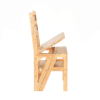 Combinaison d'échelle et de chaise pliantes à marches, tabouret de sécurité en bois massif naturel, chaises d'échelle, chaises d'escabeau portables