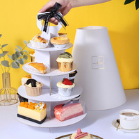 Support à Cupcake Multicouche Support à Dessert Support à Dessert Portable Support à Dessert Fête d'Anniversaire Après-Midi Thé et Gâteau Boîte Pyramide à 3 Niveaux