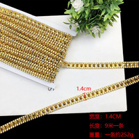 Vente en gros de ruban de dentelle tissé en chaîne de diamants dorés et argentés de 1,4 cm, style ethnique, pour couture à la main, vêtements, bijoux, tenue de bal de fin d'année, pour mère