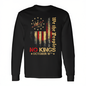 Camiseta de manga larga con bandera de Estados Unidos vintage de No Kings, unisex, cuello redondo, para adultos, promocional, 1776, 18 de octubre - Product Image 3