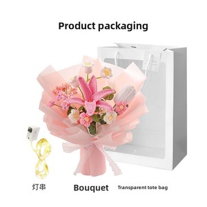 <span class=keywords><strong>Ramo</strong></span> Decorativo <span class=keywords><strong>de</strong></span> Lirios <span class=keywords><strong>de</strong></span> Seda Hechos a Mano con Diseño Tejido, Flores Artificiales con Tacto Real para Regalos <span class=keywords><strong>de</strong></span> San Valentín, Cumpleaños y Festividades - Product Image 4