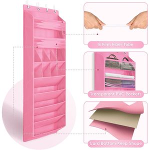 Organisateur de chaussures à suspendre sur la porte, 8 étagères, 68 pouces de profondeur, avec poches, pour rangement de placard, rose - Product Image 3