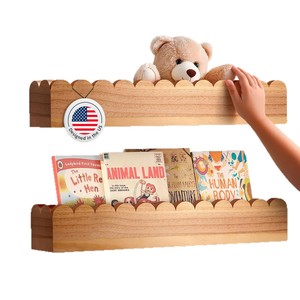 Étagère murale en bois en forme de coquille Saint-Jacques, étagère flottante pour enfants, organisateur de jouets, durable, forme rectangulaire, type mural - Product Image 3
