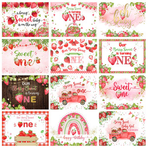 Fraise thème doux un 1er anniversaire toile de fond filles fête décor nouveau-né <span class=keywords><strong>photographie</strong></span> fond bébé douche décors - Product Image 2