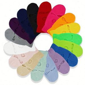 Pasamontañas de punto cálido para ciclismo al por mayor, con logo bordado personalizado, máscara de esquí de 3 orificios, cubrecara completo, gorro de invierno de punto - Product Image 1