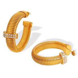 Pendientes de Aro de Aleación de Zinc Dorada con Incrustaciones de Diamantes de Imitación, Joyería de Moda para Mujer, Uso Diario - Product Image 5