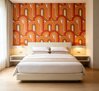 Rouleaux de papier peint imperméables pour la décoration murale intérieure de la maison, rouleaux de papier peint géométrique ondulé rétro orange
