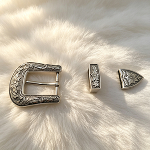 Hebilla de cinturón casual de tres piezas de lujo de aleación de zinc con patrón vintage impreso de 20 mm, accesorios de cinturón occidental personalizados - Product Image 1