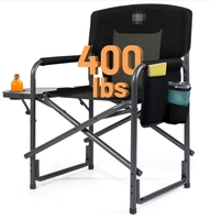 Chaise de camping chauffante extra-large et robuste pour l'extérieur, avec sac latéral isotherme, porte-gobelet et sac de transport assorti