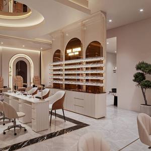 Diseño Interior de Salón de Belleza de Lujo, Muebles Personalizados para Salón de Peluquería Moderno, Diseño de Tienda de Spa Llave en Mano en Mármol, Vidrio y Dorado Champán - Product Image 1