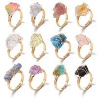 Bague en Pierre Naturelle Améthyste Brute, Cristal Bleu, Forme Géométrique Enroulée de Fil, Électroplaquée, à Bout Ouvert, en Minéral Brut