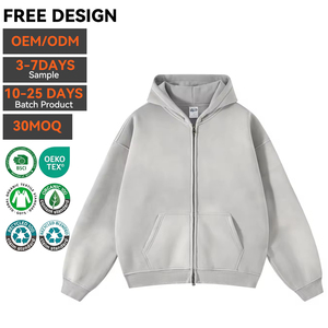 Sweat à capuche zippé streetwear surdimensionné personnalisé en molleton épais, effet vintage délavé à l'acide, usé, broderie 3D, écologique - Product Image 3