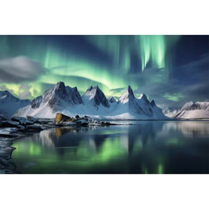 Toile de fond photographique Aurore Boréale Glaciar arctique <span class=keywords><strong>Montagne</strong></span> enneigée Ciel étoilé Lac Norvège Hiver Lumière du Nord Fond <span class=keywords><strong>photo</strong></span> - Product Image 1