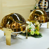 Ensemble de plats chauds de luxe pour buffet, décorations de traiteur, plat chauffant à couvercle roulant, équipement doré, chauffe-plats pour buffet, plat chauffant pour buffet