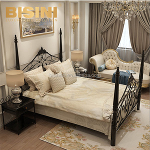 Neo-classic <strong>Antique</strong> Style Retro Double <strong>Bed</strong> with Bedpost Archaistic Carved Metal <strong>Iron</strong> Master Bedroom Set Furniture - Product Image 5