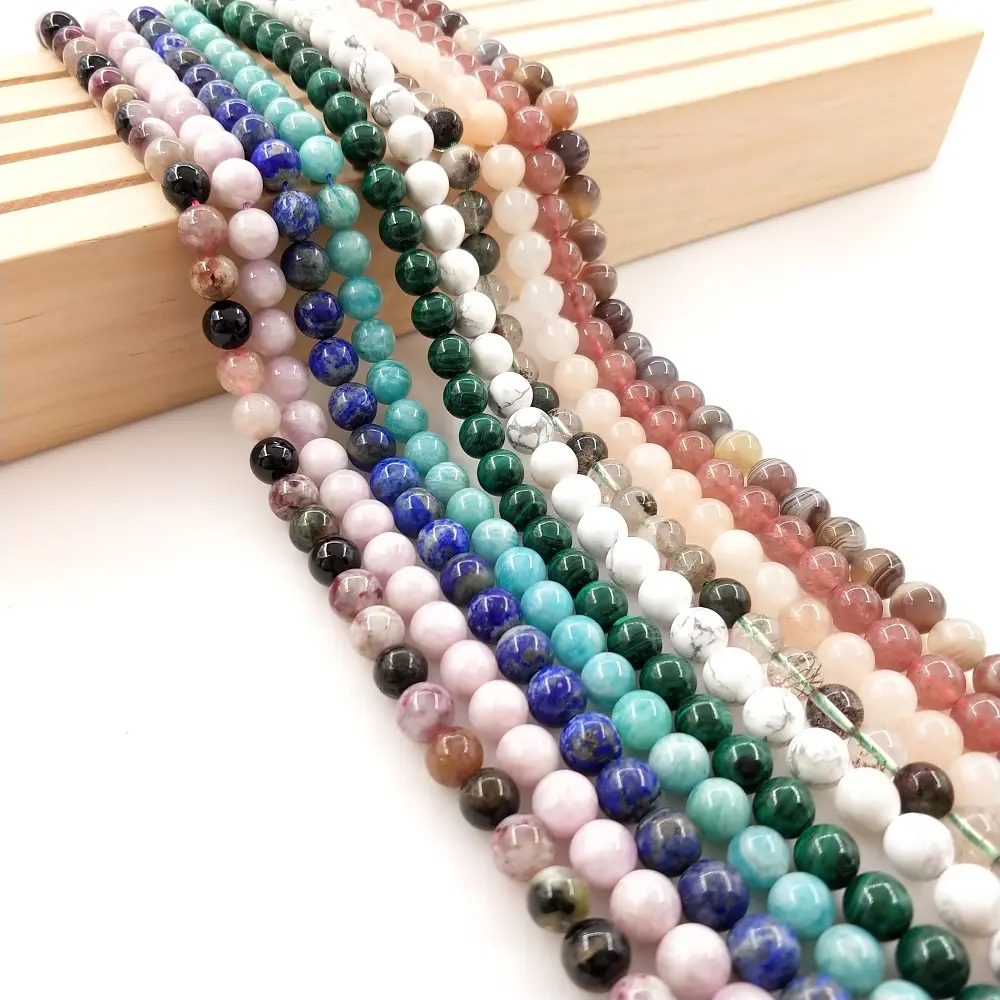 Perles en pierre de soleil naturelle, lot de pierres précieuses colorés de 4, 6, 8, 10 ou 12mm, Tourmaline, pour la fabrication de bijoux, collier, Bracelet, bricolage