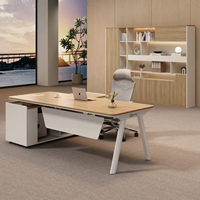 Bureau de direction en forme de L, bureau de travail moderne en bois avec tiroir et armoire latérale pour manager, bureau à domicile, PDG