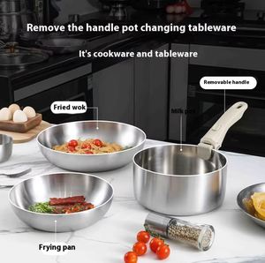 304 Stainless Steel Classic Electromagnetic Gas Full Set Cookware Non-Stick Household Kitchenware Detachable <b>Handle</b> Frying <b>Pan</b> - Product Image 2