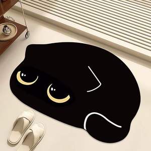 Tapis de bain mignon en forme de chat de dessin animé, en terre de diatomée, antidérapant, absorbant, séchage rapide, pour salle de bain, toilettes, entrée - Product Image 1