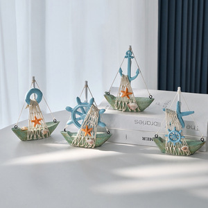 Decoración de velero estilo mediterráneo, juego de 4 piezas con ancla, estrella de mar y salvavidas para la decoración del hogar y la sala de estar - Product Image 1