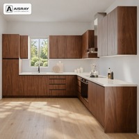 Meuble de cuisine en contreplaqué, portes stratifiées au design minimaliste, aménagement en L, livraison en kit et rangement coulissant