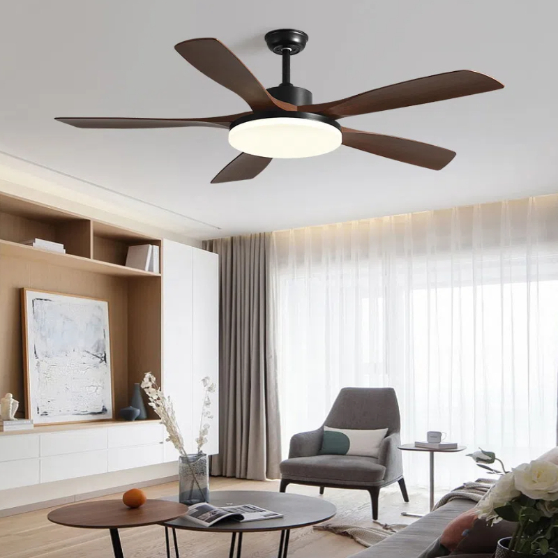 60-Inch Modern Home & Restaurant Living Room Ceiling Fan with Integrated LED Light 5 Blades Remote Control Iron Chandelier Style