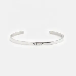 316L Stainless Steel Silver Classical Friendship Cuff Bangle Bracelet to Custom Engrave