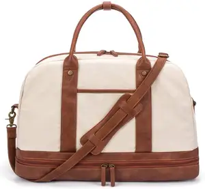 Büyük canvas deri spor seyahat duffel küçük seyahat çantası seyahat çantası kadın