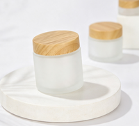 Pots en verre dépoli de 20-100g avec couvercles en bois, pots cosmétiques rechargeables pour crème visage et crème contour des yeux