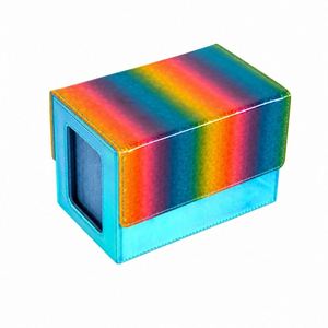 Boîte de rangement portable pour jeux de cartes en PVC à dégradé arc-en-ciel avec fenêtre, étui pour deck à coins carrés, impression couleur intégrale - Product Image 1