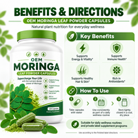 Capsules de poudre de feuilles de Moringa Oleifera, superaliment riche en nutriments pour la vitalité, booster d'énergie, soutien de la santé immunitaire, OEM