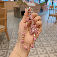 Nouvelle Chaîne de Perles Bling Bling en Cristal Ours, Décoration de Sac, Pendentif Mignon, Dragonne de Téléphone Perlée, Chaîne de Téléphone, Porte-clés