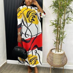 Factory <span class=keywords><strong>Outlet</strong></span> Mujer Plisado Rayas mixtas Impresión Patchwork Colorido Miyake Tallas grandes Cross Fold Vestido largo - Product Image 5