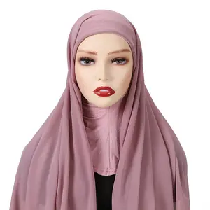 Manufacturer Newest Muslim Women Fashion Headscarf Cap Hijab One Set Ladies Plain Instant Chiffon Scarf Hijabs With Bonnet Caps