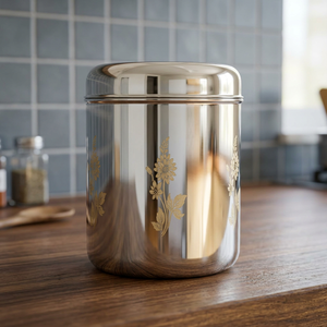 Stainless Steel Food Container Round Airtight Metal <b>Storage</b> <b>Jar</b> Classic Polished Design <b>for</b> <b>Kitchen</b> Use set of 2 - Product Image 2