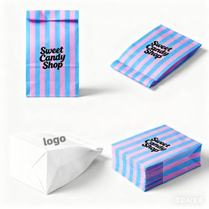 Pochette de sac <span class=keywords><strong>plat</strong></span> en papier blanc artisanal de <span class=keywords><strong>beurre</strong></span> avec LOGO personnalisé Sacs en papier kraft à rayures blanches et brunes pour nourriture - Product Image 4